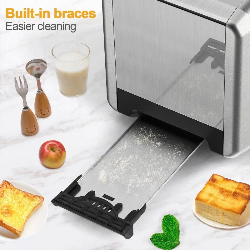 2 Slice Toaster - Stainless Steel Toaster with Wide Slot Removable Crumb Tray