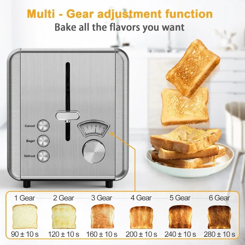 2 Slice Toaster - Stainless Steel Toaster with Wide Slot Removable Crumb Tray