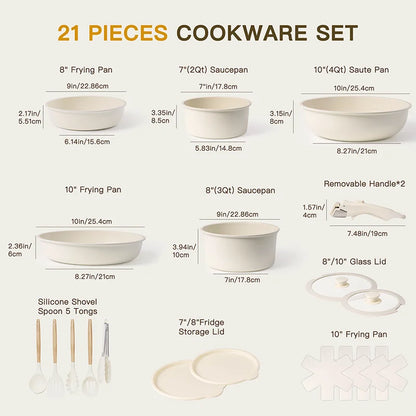 21 Piece Pots and Pans Set Non-Stick, Ceramic Cookware Set