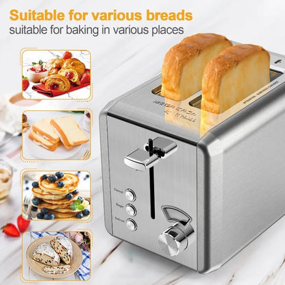 2 Slice Toaster - Stainless Steel Toaster with Wide Slot Removable Crumb Tray