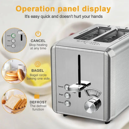 2 Slice Toaster - Stainless Steel Toaster with Wide Slot Removable Crumb Tray