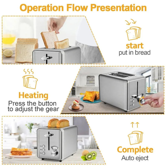 2 Slice Toaster - Stainless Steel Toaster with Wide Slot Removable Crumb Tray